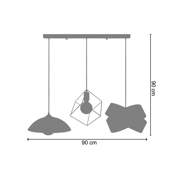 <tc>Candeeiro de Teto DEMILUNE,SQUARE,GORGES 90cm - 3 Luzes </tc>